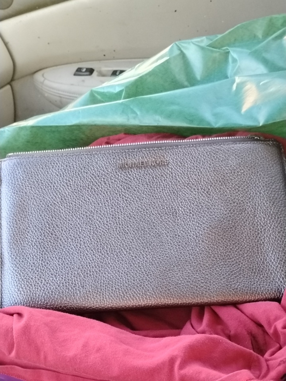 Michael Kors Metallic Pewter Zip Pouch